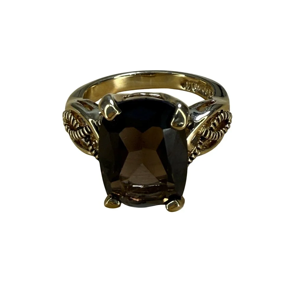 Lia Sophia Toasted Ring Smokey Topaz Light GoldTone Emerald Cut‎